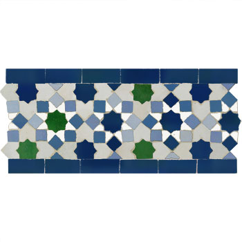Mosaic House Moroccan tile Tarceeh 1-15-2-20-17-26-10 White,   Light Blue,   Green,   Cobalt Blue,   Sky Blue,   Sea Blue,   Polar White,    solid zellige, mosaic, zellij, border, glaze, traditional, intricate, stars, star 